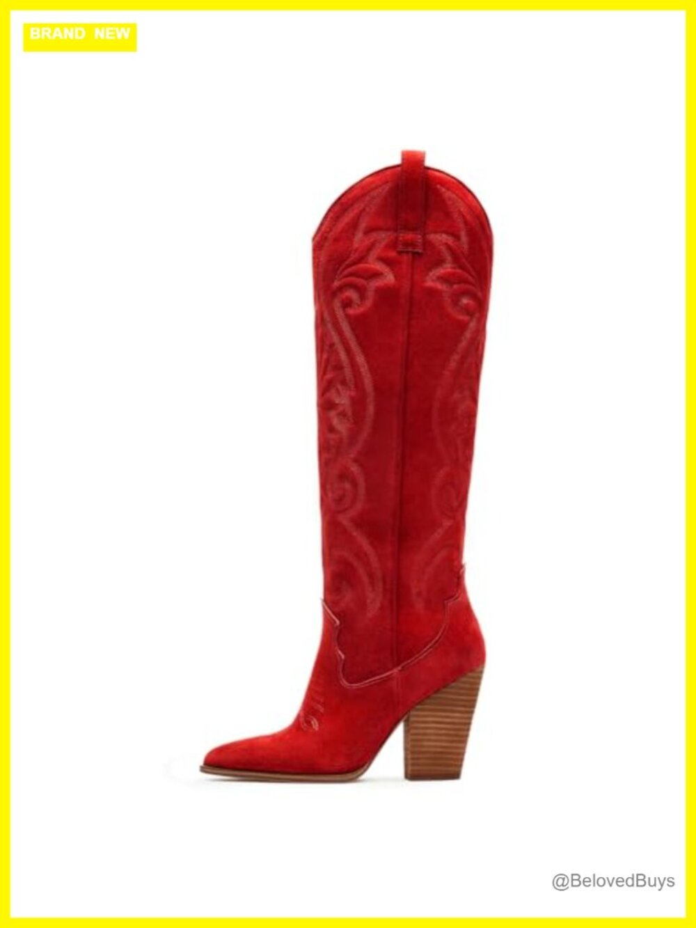 Women's Embroidered Knee High Cowboy Boots Pointed Toe Chunky Heel Pull-On